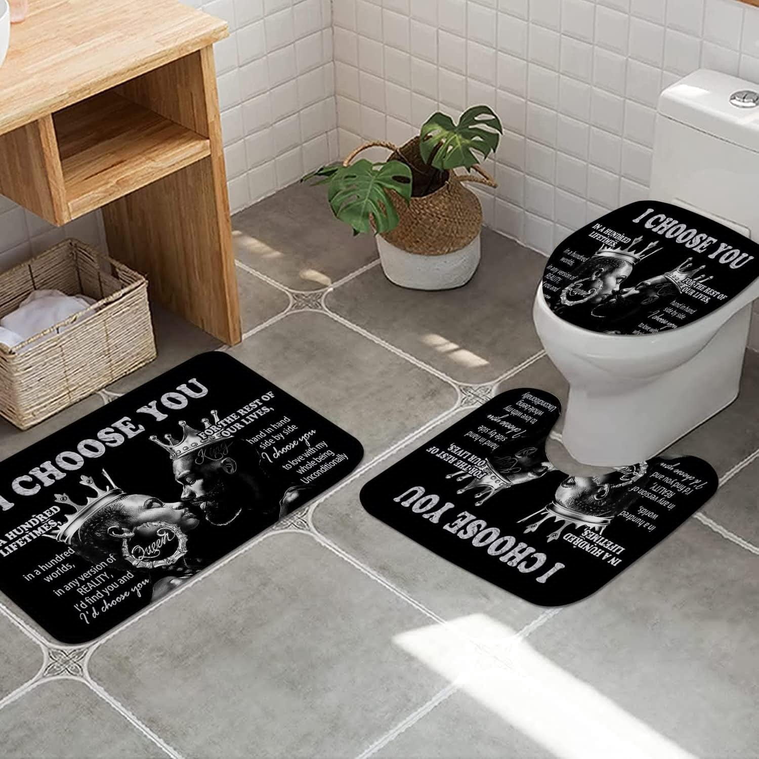 Black Woman Shower Curtain Sets with Rugs, Boho Inspirational Quote African American Girl Bathroom Sets with Shower Curtains, Toilet Lid Cover, Bath Mat, Colorful Fabric Bathroom Curtain Shower Set