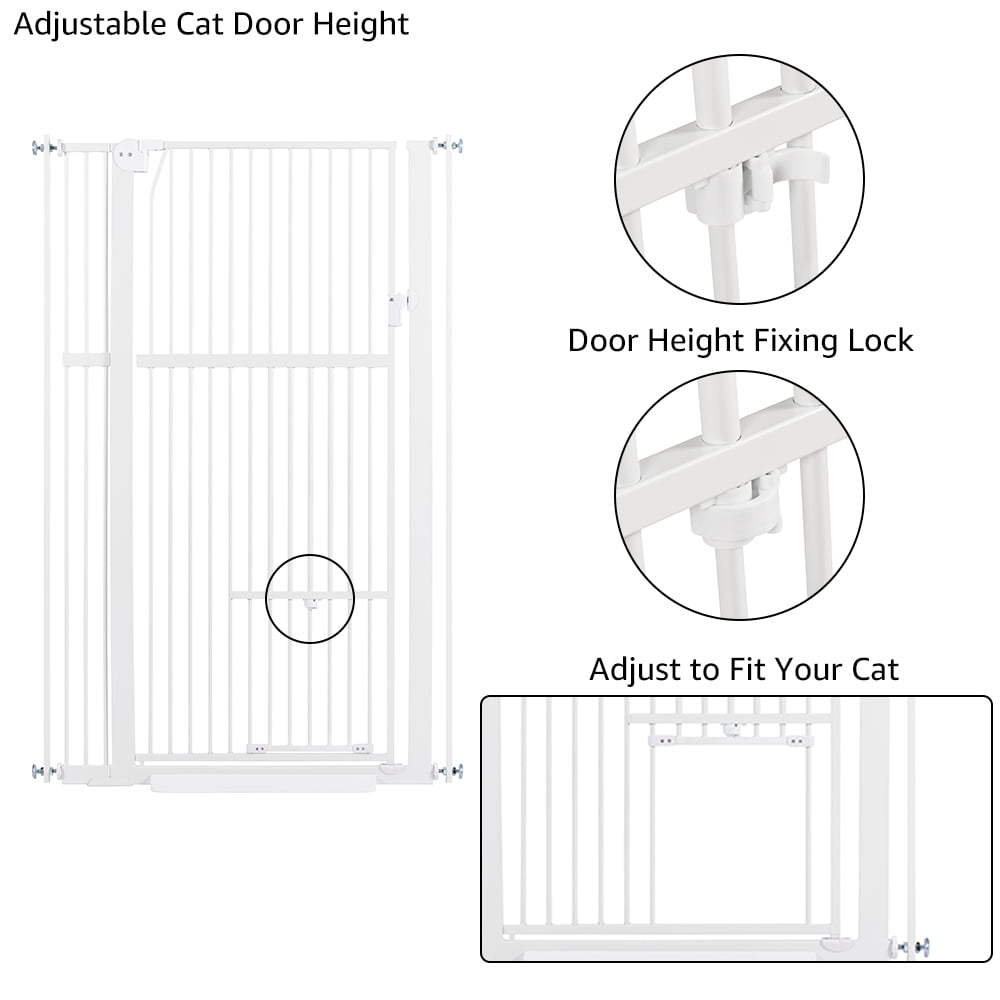 Unipaws 56" Tall Baby Gate with Cat Door, 31-37" Wide Pressure Mounted Dog Gate for Stair Doorway, Walk Through Pet Gate, White