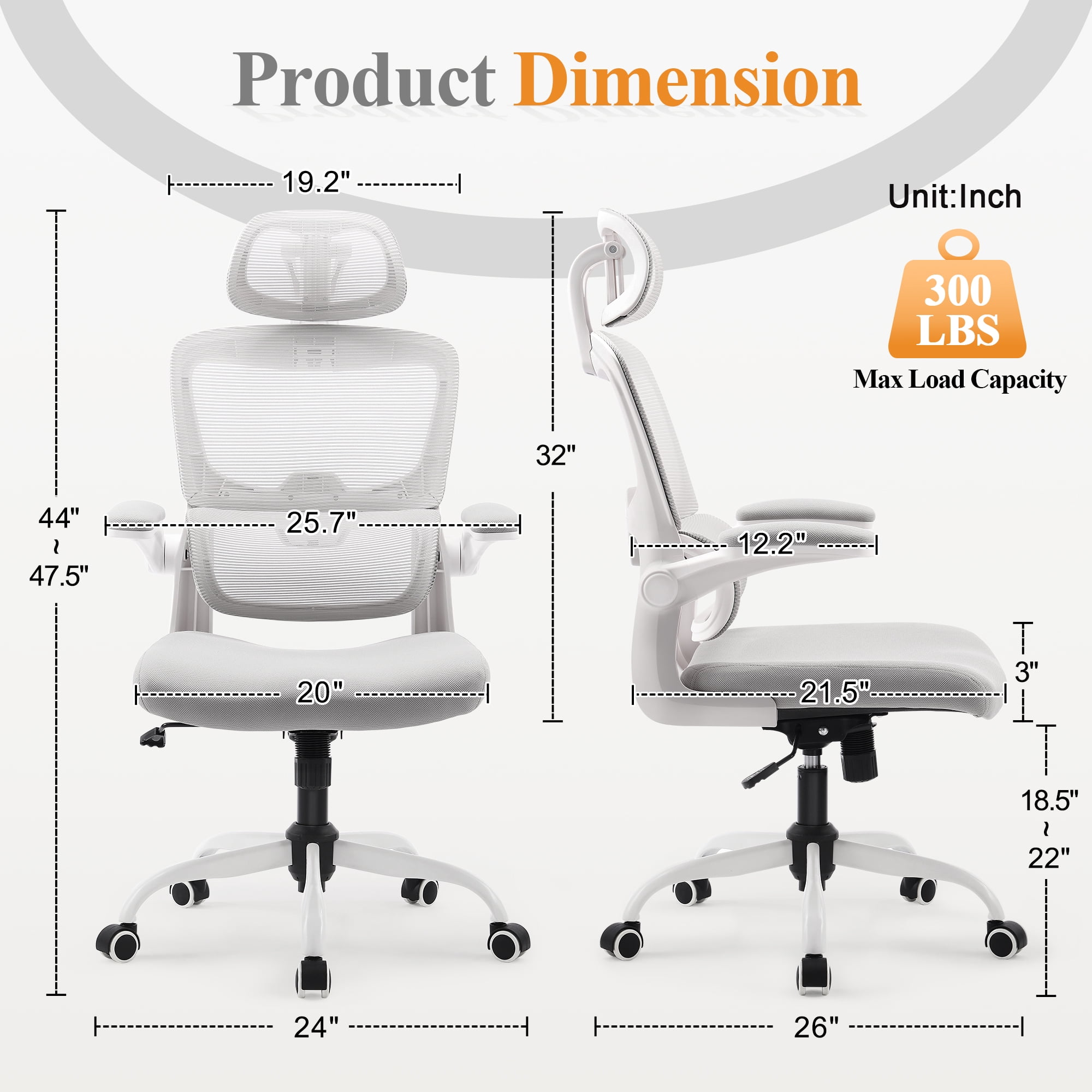 Ergonomic High Back Office Chair Home Office Chair with Armrest for Adults,Grey