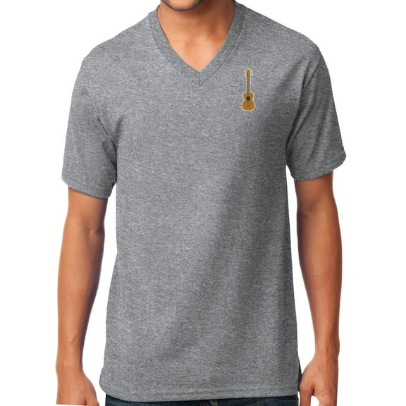 Mens Ukulele V-neck Tee Shirt, Large Athletic Heather