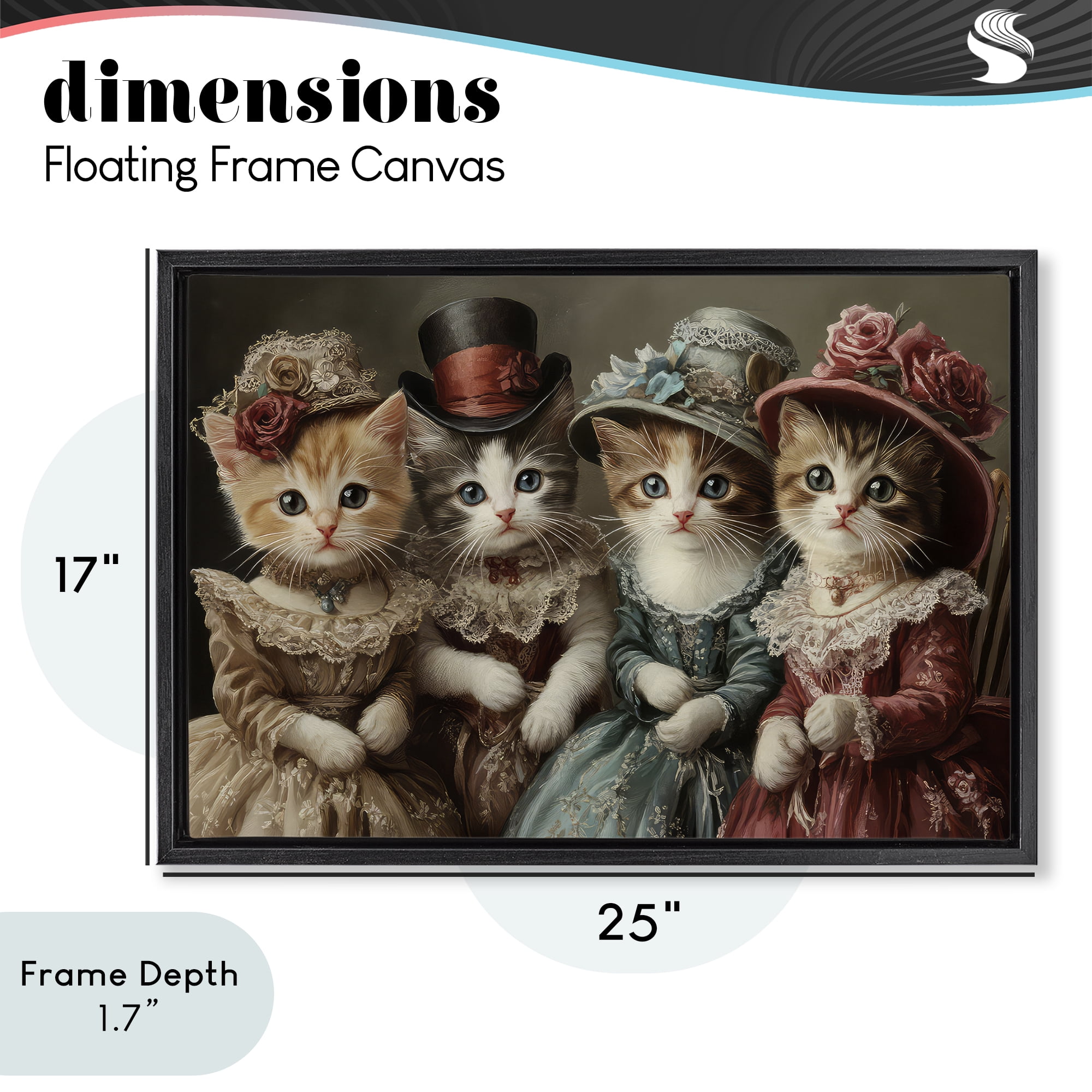 Stupell Industries Vintage Dress Kittens Black Framed Floater Canvas Wall Art, design by The Wands Want