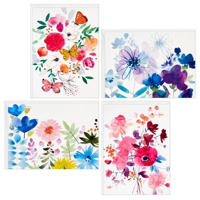 Set de tarjetas en blanco Hallmark con flores pintadas, 48 piezas