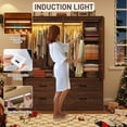 thumbnail image 2 of ChVans 73''H Armoire Wardrobe Closet with Sensor Light and 4 Drawers, Farmhouse Bedroom Armoire Cabinet with Hanging Rod, Wooden Wardrobe Cabinet with folding sliding barn door for Bedroom, 2 of 9