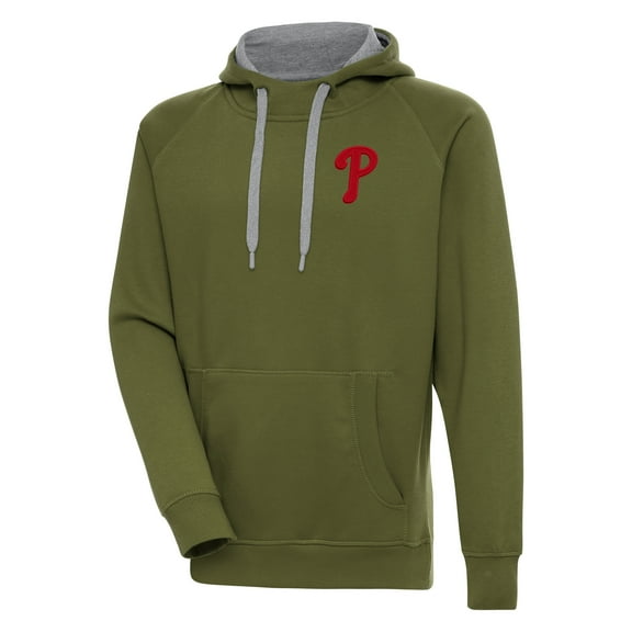 Men's Antigua  Olive Philadelphia Phillies Victory Pullover Hoodie
