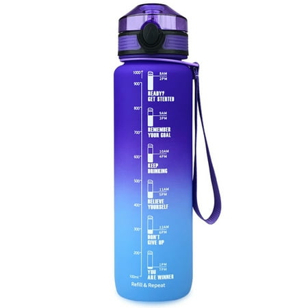 

32oz Large Water Bottle with Time Marker & Filter Anti-Leak Sports Bottle Flip Top Lid for Outdoor Travel 1000ml 1l Purple Blue Gradient