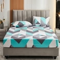 thumbnail image 3 of 4 Pieces Queen Sheet Set Geometric Bedding Sheets Ultra Soft Grey Teal Chevron Design Bed Sheets Deep Pocket Fitted Sheet& Flat Sheet& Pillowcases 100% Microfiber, 3 of 8