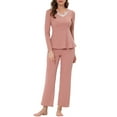 thumbnail image 2 of INSPIRE CHIC Women's Sleepwear Pajama Soft Knit with Lace Stretchy Nightwear Lounge Sets XS Pink, 2 of 4