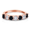 thumbnail image 2 of Gem Stone King 18K Rose Gold Plated Silver Band Ring Round Onyx Moissanite (1.00 Cttw), 2 of 4