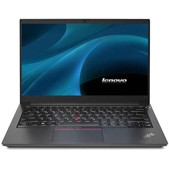 laptop lenovo thinkpad e14 g2 intel core i3 1115g4 8gb 256gb ssd 14” lenovo lenovo thinkpad e14 g2 portátil negro frente centrado con pantalla 14" Full HD 1920 x 1080 IPS antirreflejante, teclado con trackpoint rojo y touchpad, lector de huella visible junto al reposamanos, acabado mate y logo Lenovo en la base; a menudo usado para trabajo remoto y estudio.