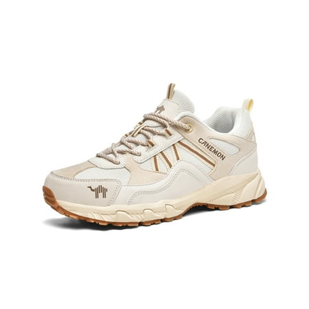 

Sanviglor Ladies Hiking Shoes Outdoor Trekking Shoe Lace Up Sneakers Walking Breathable Athletic Trainers Comfortable Sport Beige 4.5