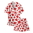 thumbnail image 4 of Pyjama Enfant Fille Canada Day Maple Leaf Prints Satin Pajama Set Short Sleeve Button Up Top + Shorts with Pockets Pajamas for Kids Red 10 Years-11 Years, 4 of 4