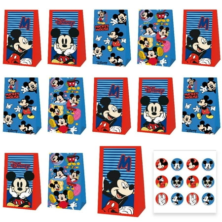 12 PCS Mickey Kraft Paper Goodie Bag Small Gift Bags for Mickey Party Supplies,Kids Birthday Game Party Kraft Paper Goodie Gift Bag Decorations
