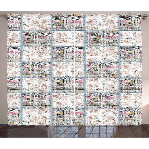 Patchwork Style Oriental Design Vintage Decor Digital Print Curtain 2 Panel Set