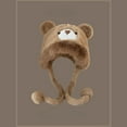 thumbnail image 3 of NMMUED Women's Kawaii Bear Ear Hat Plush Winter Earflap Beanie Cute Animal Hat with Pom Poms Khaki One Size, 3 of 3