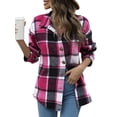 thumbnail image 3 of Women'S Flannel Plaid Shacket Fall Outfits Long Sleeve Button Down Shirts Jacket Coats with Side Pockets Red XL, 3 of 10