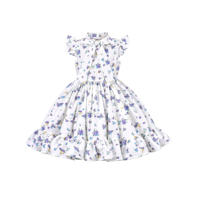 Girls Dress Set Short Pant White Floral Swing Cotton Ruffle Trim 4 Years