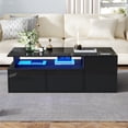 thumbnail image 3 of Noble House High Gloss Coffee Table,Open Storage with LED Lights,Black, 3 of 9
