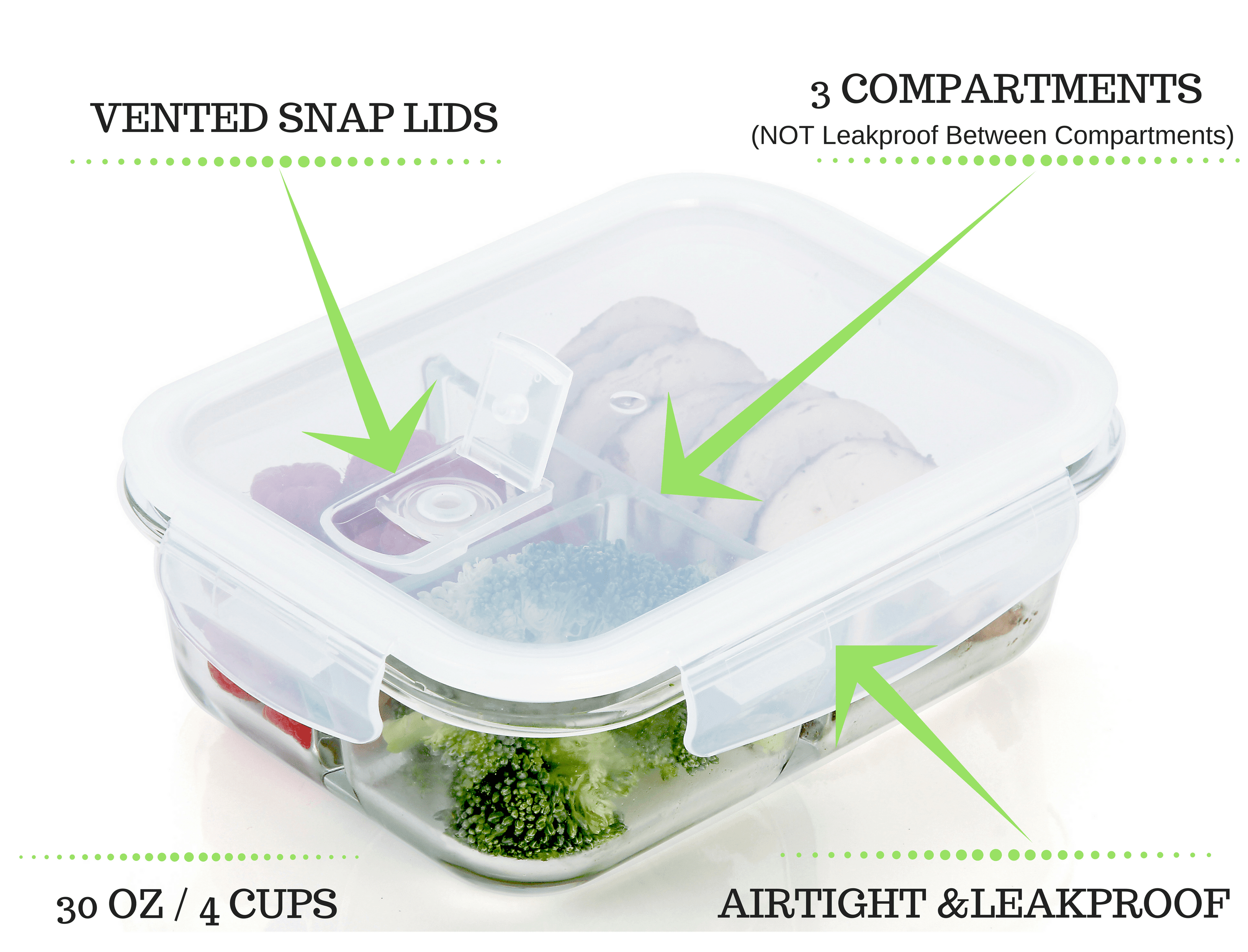 3 Compartment Glass Meal Prep Containers With Lids Pack 3 Compartment Glass Meal Prep Containers With Lids Pack Portion Control Food Storage Bpa Free Microwave Oven And Dishwasher Safe Airtight