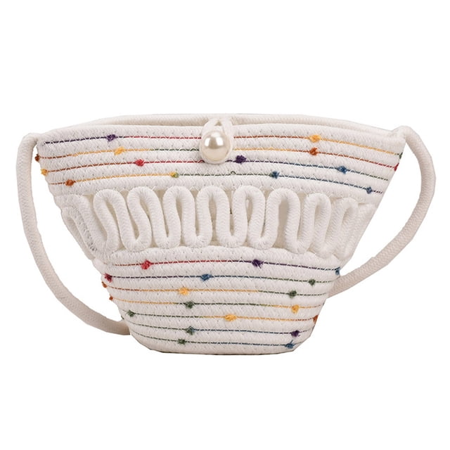 Bolso Con Llave para Monedas para Cruzado Con Un Hombro Tejido A Mano Algodón Hueco para La Playa 936 (estilo 3) Blanco TXW # 949918.03