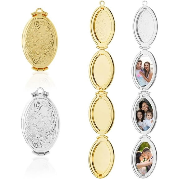 4Pcs 2Colors Expanding Photo Locket Alloy Pendant 4 Pictures Chain Necklace Golden Charms Picture Photo Inside Personalized Couples Locket Hold Pictures in Jewelry for Women