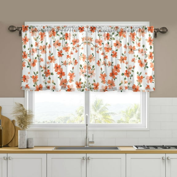 Yayeee Kitchen Curtains Tier Set of 2 Light Filtering 57"x24" Over Sink Window Panels, Small Floral Blooms