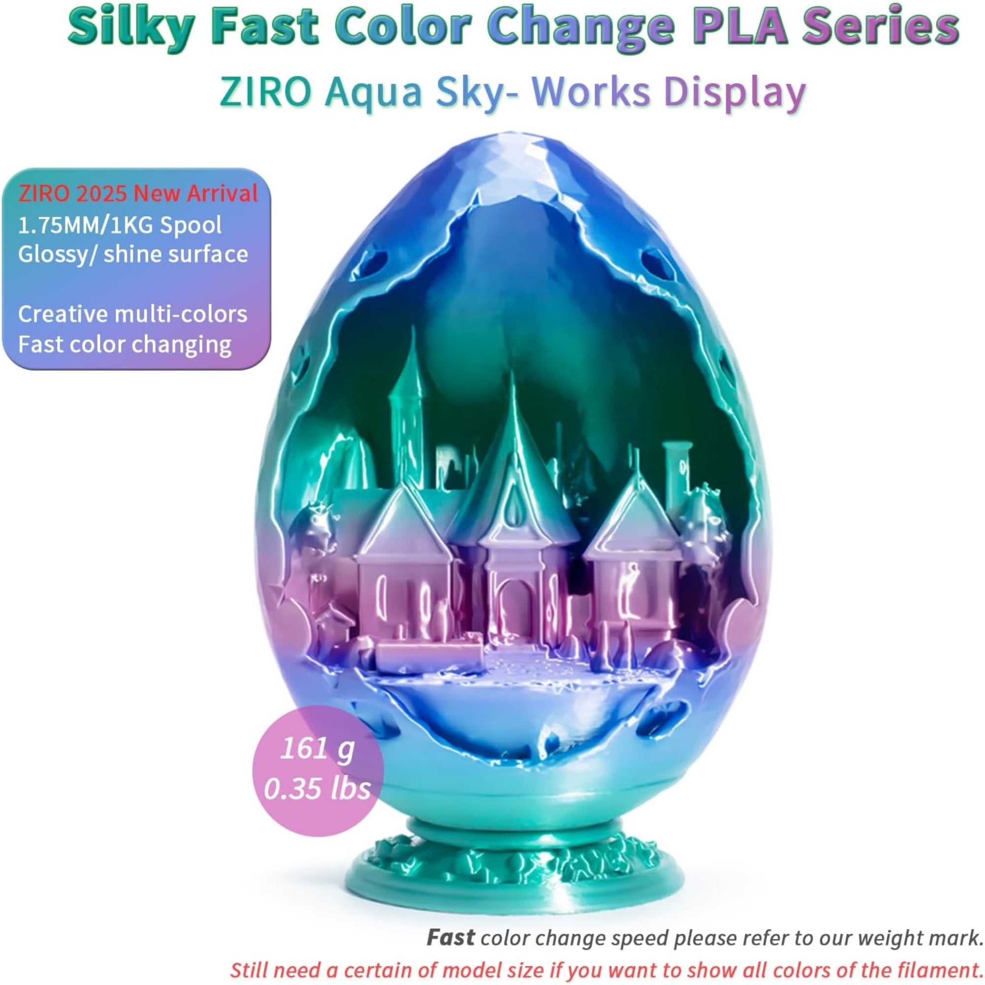 Ziro 3D Gradient Silk PLA Filament 1.75mm 1kg, Aqua sky