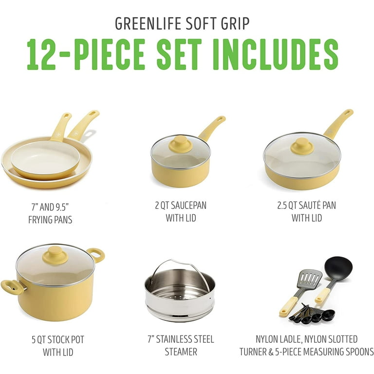 GreenLife greenlife soft grip healthy ceramic nonstick 16 piece kitchen cookware  pots and frying sauce pans set, pfas-free, dishwasher