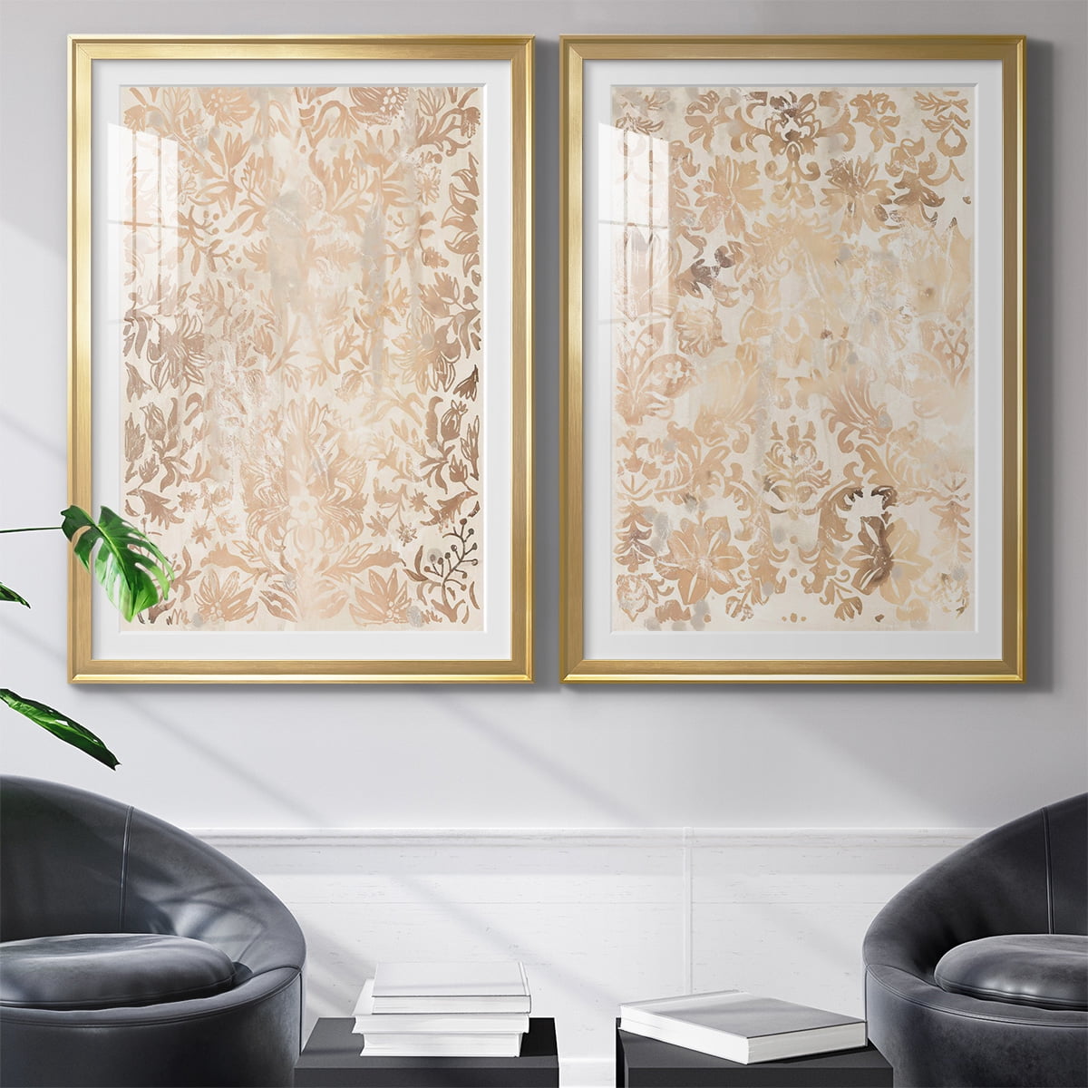Wexford Home Walnut Damask I Premium Framed Print, 18.5" x 24.5" - Ready to Hang, Gold (Set of 2)