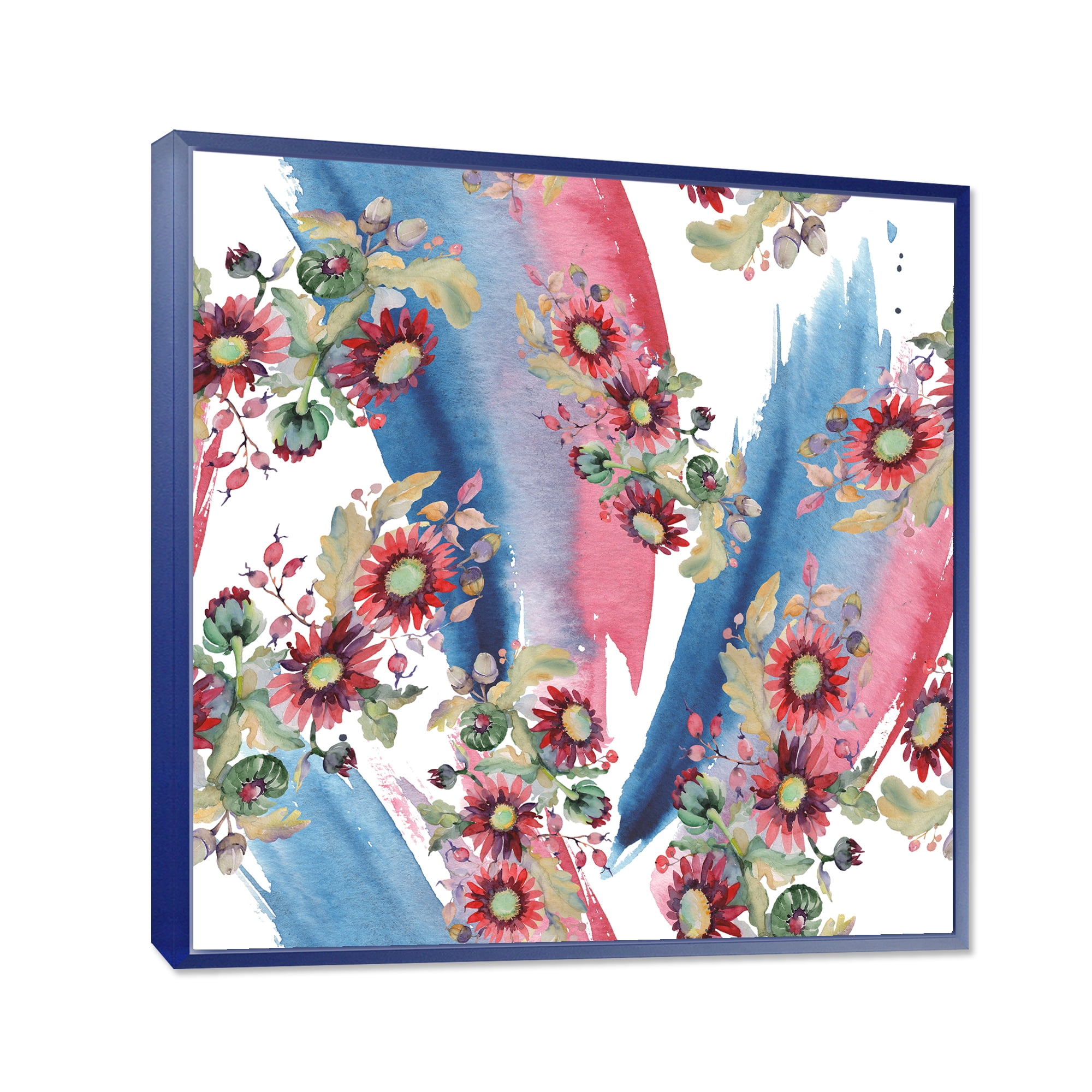 Designart 'Acorn Bouquet and Red Aster' Modern Framed Canvas Wall Art Print