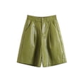 thumbnail image 4 of Women High Waist Faux Leather Booty Shorts Wide Leg Loose PU Leather Bermuda Casual Shorts with Pockets, 4 of 9