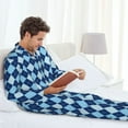 thumbnail image 6 of Honeii Blue Squares Pattern Mens Pajamas Set,2pcs Men's Lounge Long Sleeve Sleep Shirt and Pajama Bottoms Sleepwear Set,Mens Pjs Sets-X-Large, 6 of 7