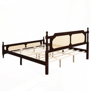 King Pine Bed with Rattan Headboard & Footboard - Espresso