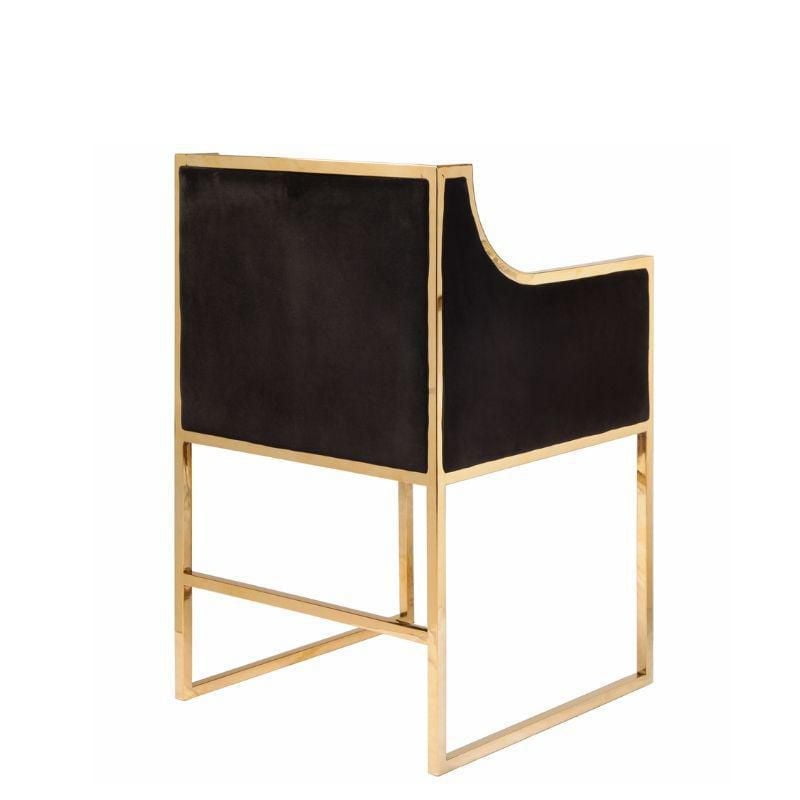 Take Me Home Black KARAT Dining Chair – Luxurious Modern Dining Chair with Soft Black Velvet Upholstery, Gold Metal Base, and Comfortable Armrests, Perfect for Elegant Dining Rooms or Contemporary Spa