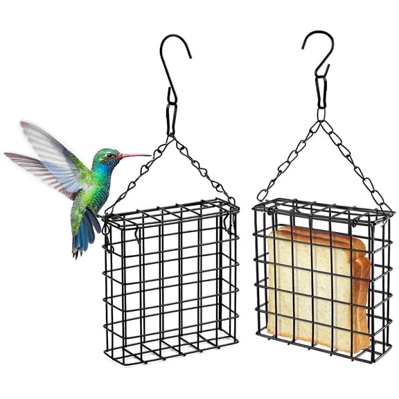 Mcage Squirrel Proof Metal Suet Feeder with Hanging Hook and attach chain, Black (2 Pack)