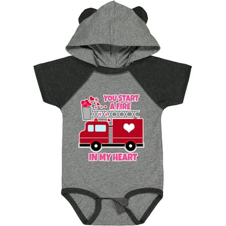 

Inktastic Valentine Fire Truck White and Pink Hearts Gift Baby Boy or Baby Girl Bodysuit