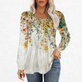 thumbnail image 2 of hxobax Floral Long Sleeve Tshirts for Women Fall Pleated Crewneck Tunic Tops Elegant Pullover Blouse, 2 of 5