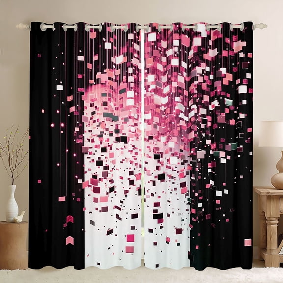 Manfei Female Men Geometric Plaid Black Out Curtains,Abstract Gradient Curtains Pack of 2 (42x63 Each),Bling Glitter Bedroom Curtains,Luxury Bedroom Decor