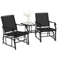 thumbnail image 1 of Outsunny Patio Double Glider Chair with Glass Top Center Table, Outdoor Glider Chair with High Back,  Sling Fabric for Garden, Bench, Black, 1 of 10