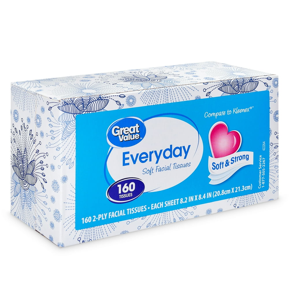 Great Value Everyday Soft 2Ply Facial Tissue, 160 Sheets