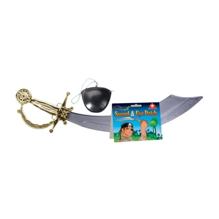 Loftus Pirate Sword w Eyepatch 2pc Accessory Kit, Gold Black Grey, 19
