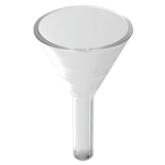 Burette Funnel Borosilicate Glass 40mm funnel diameter, 38mm stem length, and 10mm stem diameter.