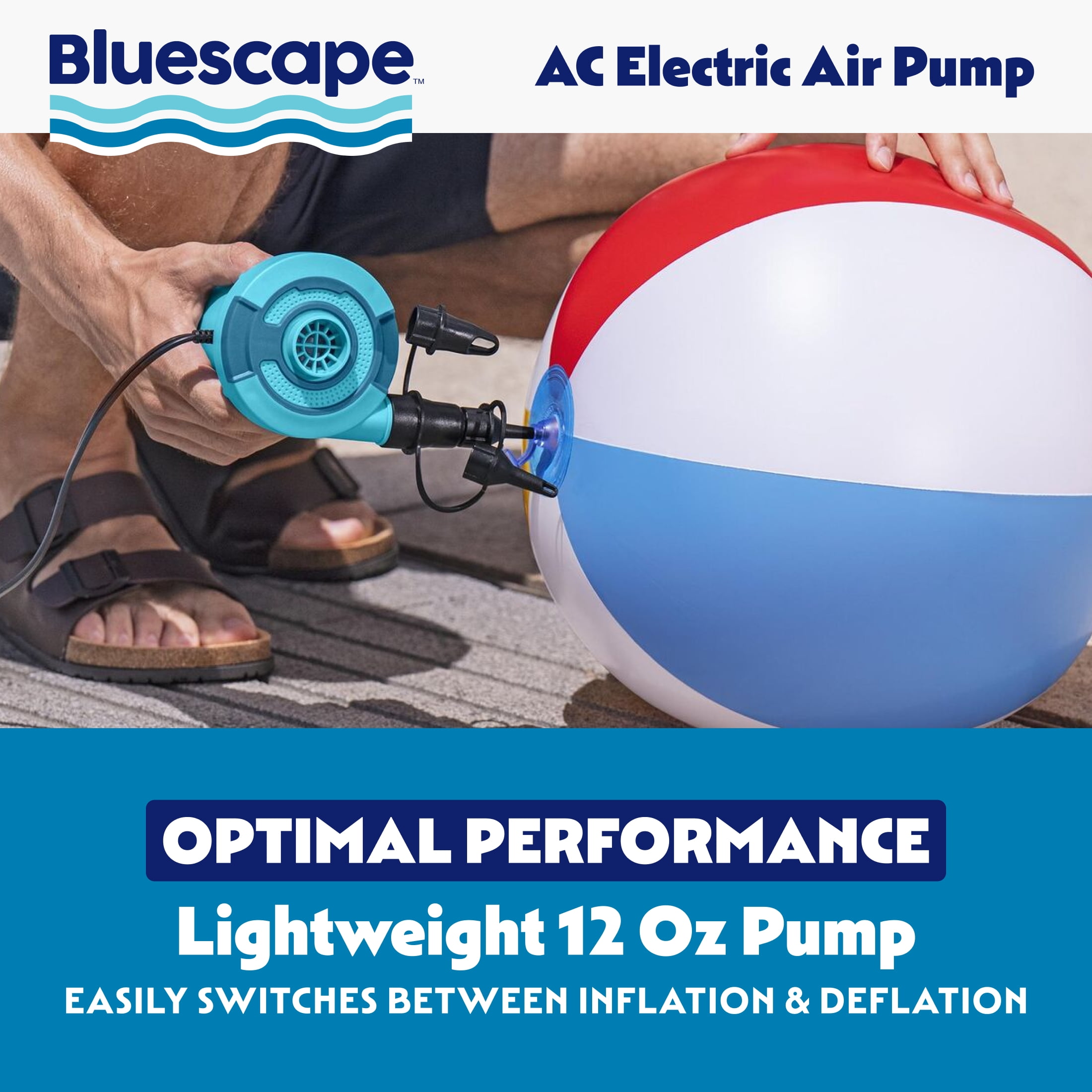 Bluescape Sidewinder AC Electric Air Pump with Multiple Valve Adapters, 110-120V, Blue