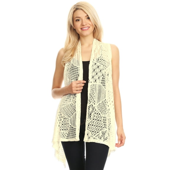 Womens Sleeveless Open Front Crochet Shawl Cardigan Bikini Cover Up