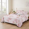 thumbnail image 2 of Full Quilt Set 78''x90'', Pink Floral Lightweight Bedspread Coverlet Set with 2 Pillow Shams, Modern Farmhouse Aesthetic Shabby Chic Flower Breathable All Season Quilt Bedding for Bedroom/Guest Room, 2 of 9
