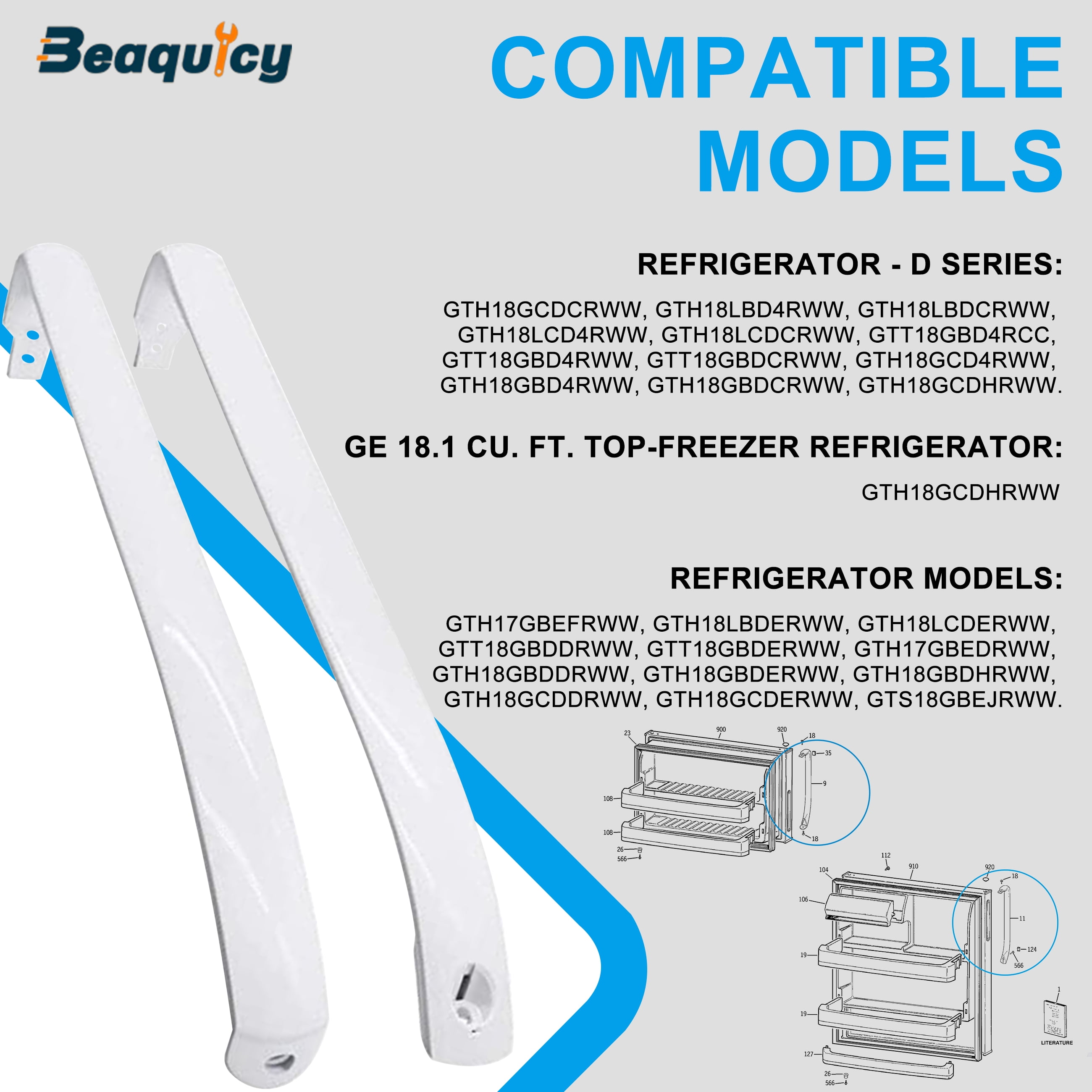 Beaquicy Refrigerator Door Handle Set for GE Freezer WR12X22148 White