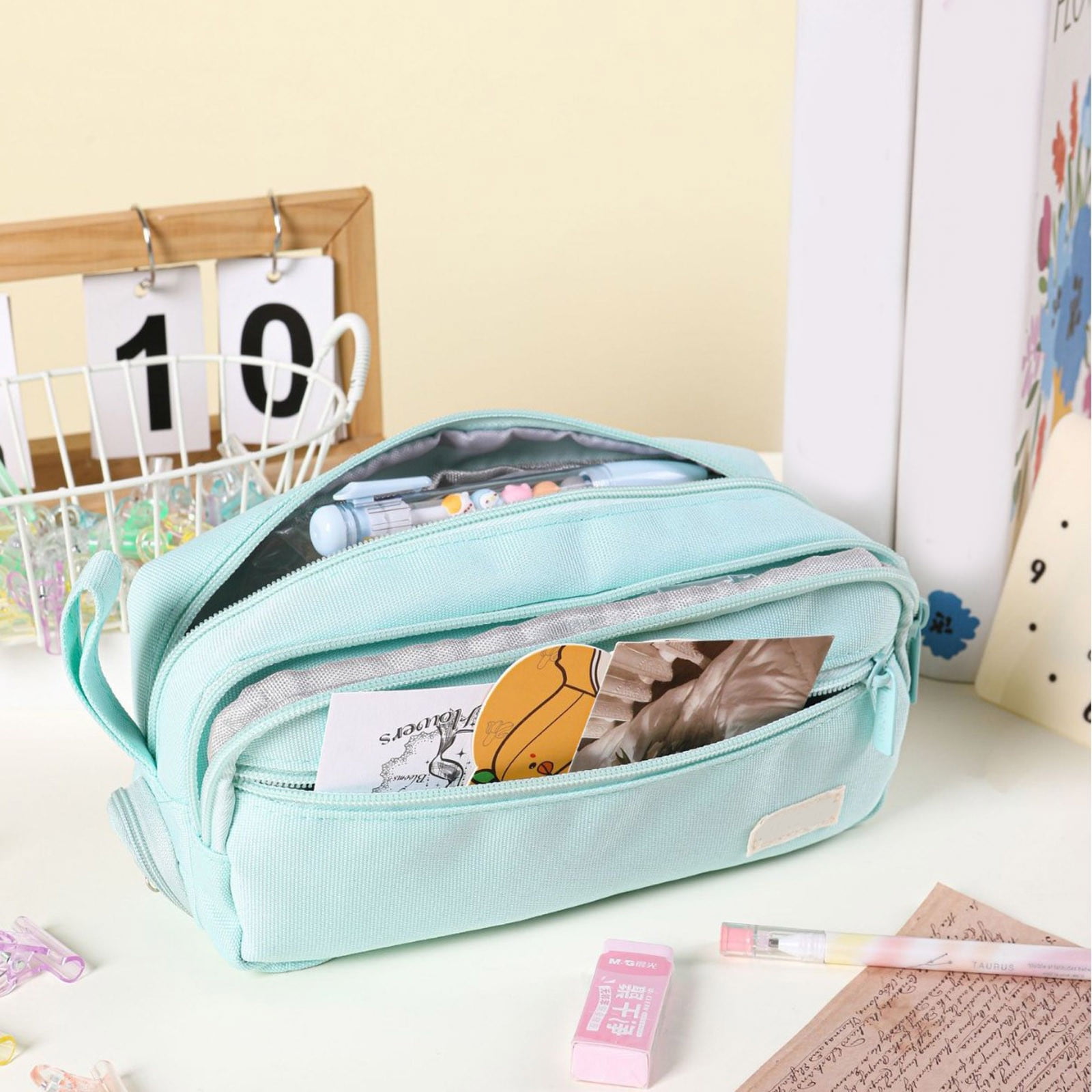 1-3PC Large Capacity Pencil Case with 2 Compartment Extra Big Pencil Pouch Pencil Bag with Zipper Cute High Stationery Organizer Pen Box for Office Home Travel Men Women