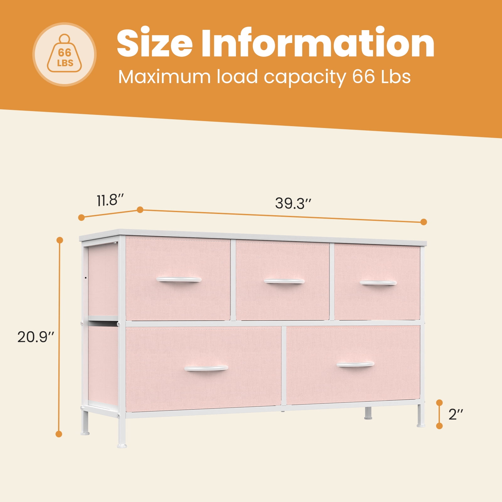 edx 5 Drawers Fabric Dresser for Bedroom, Drawer Organizer Storage Cabinet for Closet, Clothes, TV Stand, Pink