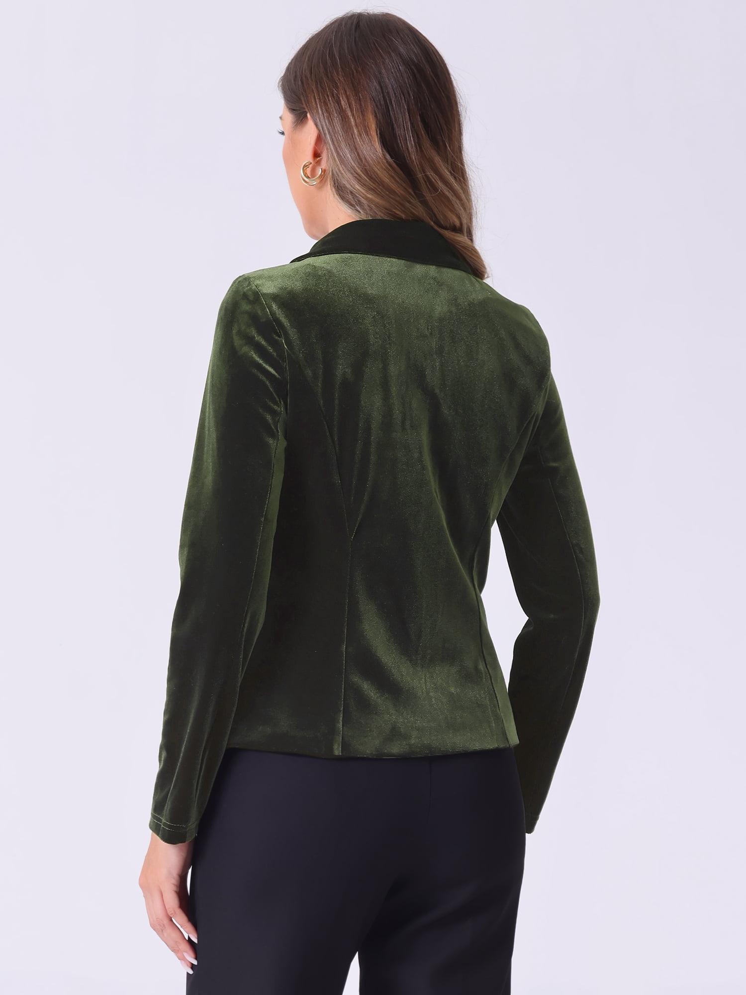 DARING DIVA Women's Notched Lapel Long Sleeve Office Velvet Blazer M Army Green