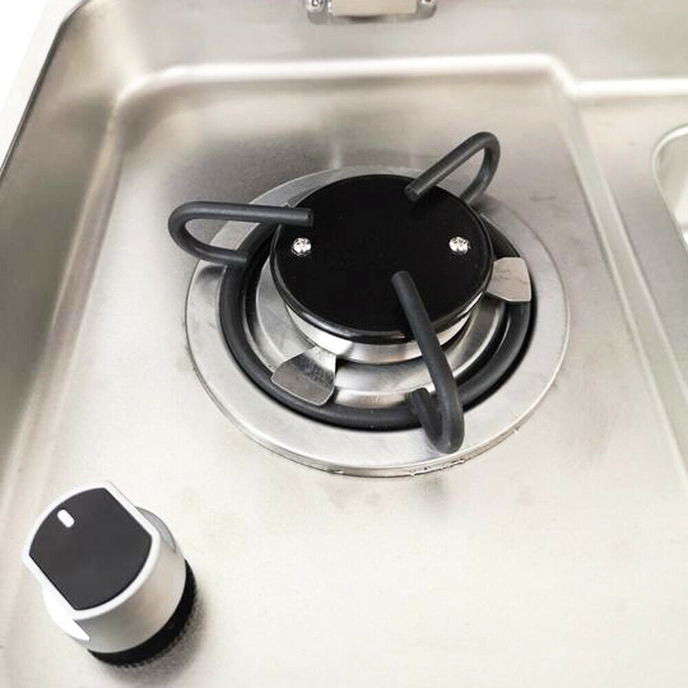 Miumaeov 1 Burner LPG Gas Stove Hob Cooktop +Sink Comb with Tempered Glass Lid for Boat Caravan RV Camper Motorhome