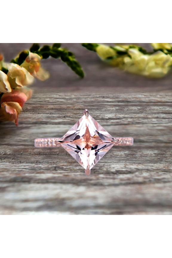 Princess Cut Morganite Engagement Ring On 10k Rose Gold Wedding Ring Anniversary Ring Carat Weight 1.25 Unique Look Specialized for Brides